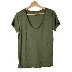 Express Green V-Neck Waffle Thermal Knit Short Sleeve T-Shirt S